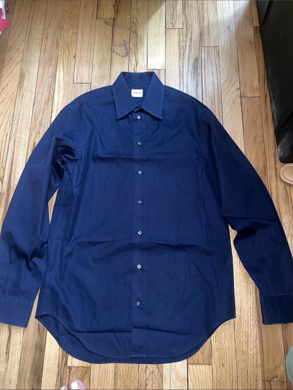 Emporio Armani Men's Dark Navy Button-Front Dress Shirt